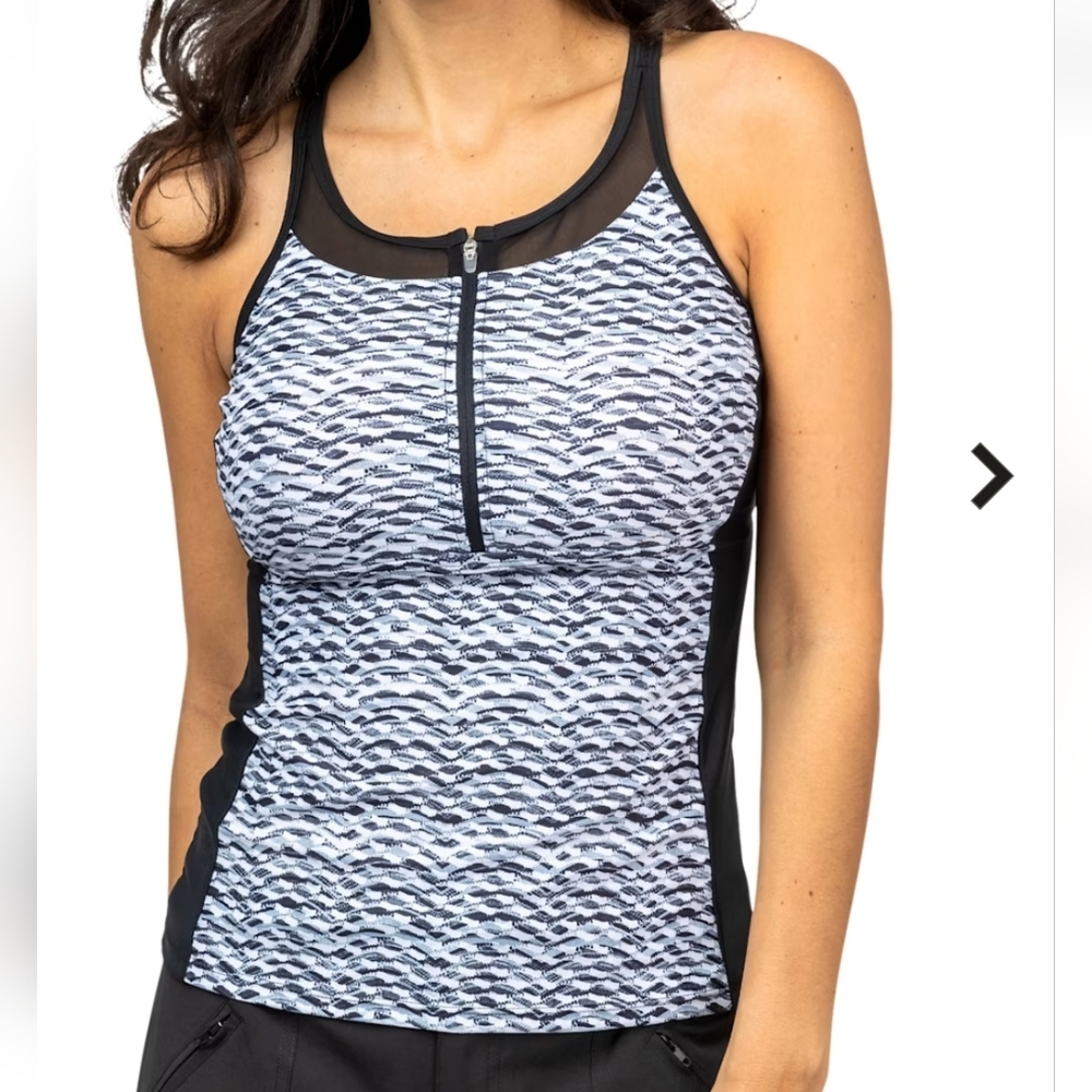 Free Country Women's Size 3X 26 Tankini Top Black White Zipper